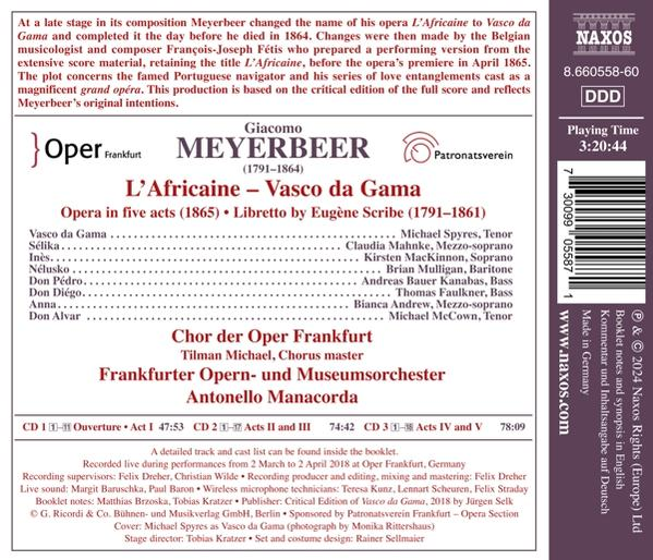 CD-Cover mit Giacomo Meyerbeers Oper L'Africaine, Besetzung und Naxos-Logo.