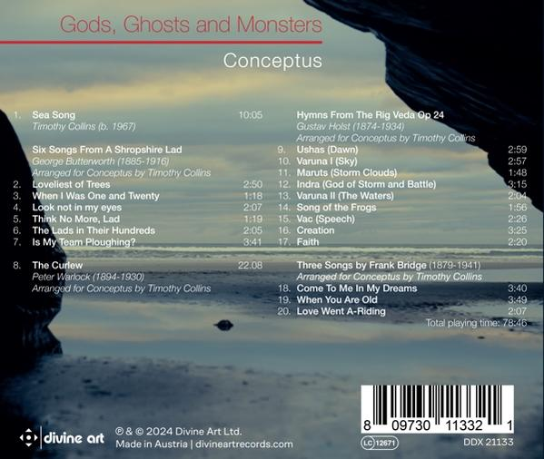 CD-Rückseite mit Titelliste und Landschaftsbild am Meer.