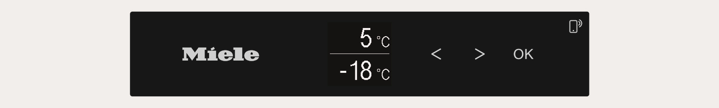 Ein schwarzer Bildschirm, der die Temperatur in einem Kühlschrank anzeigt.