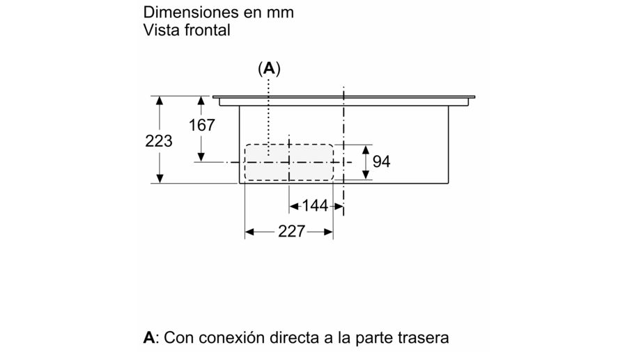 Diagrama que muestra las dimensiones de un electrodoméstico negro.