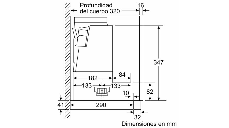 Diagrama de un armario con dimensiones en mm.