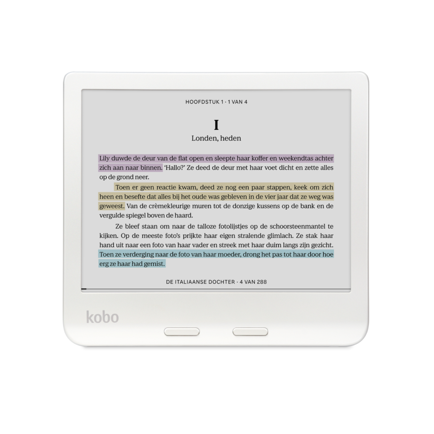 E-reader displaying text from a book. White device with a white border and black text.