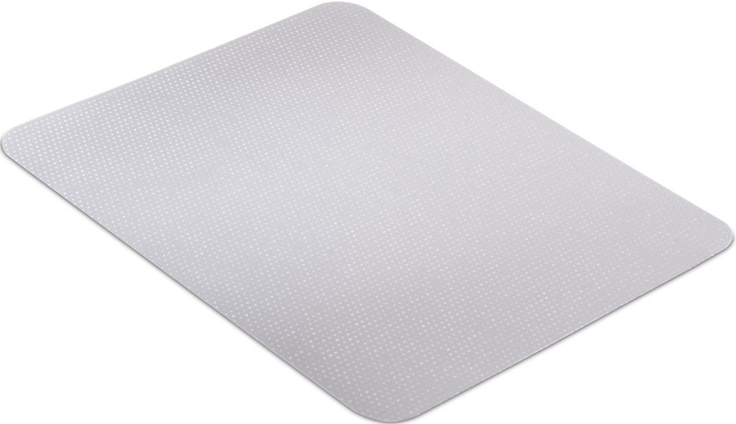 Un tappetino rettangolare grigio chiaro con angoli arrotondati. Ha una superficie strutturata con piccoli punti distanziati uniformemente.