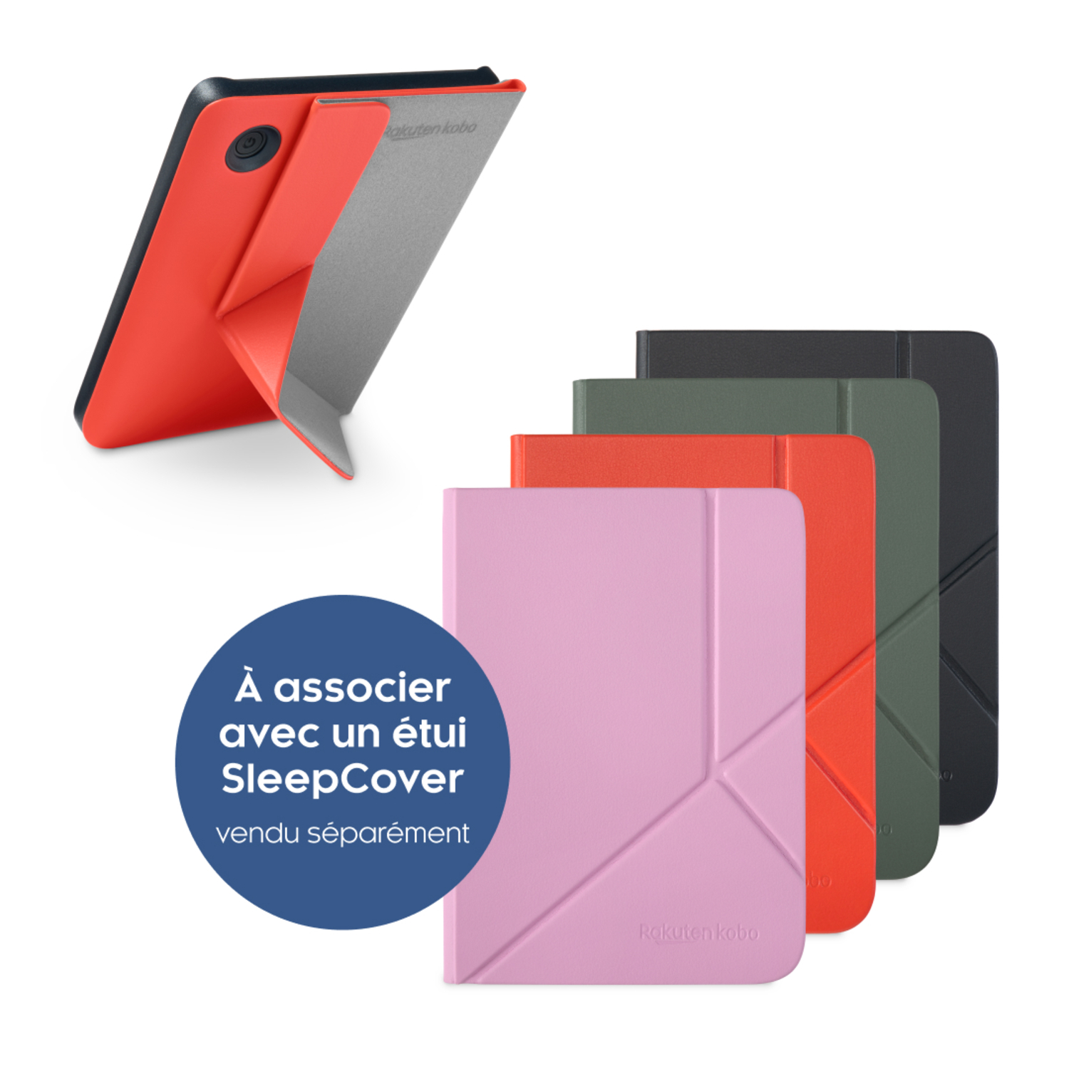 Un lecteur d'ebook Kobo avec différentes couvertures de couleurs.