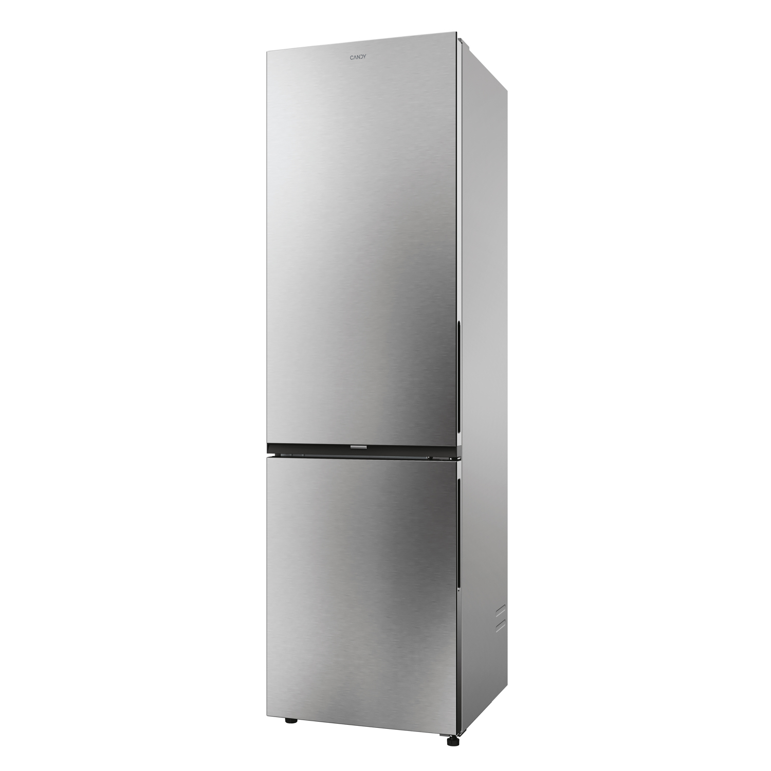 Frigorifero Candy in acciaio inox con congelatore inferiore. Modello a due porte.