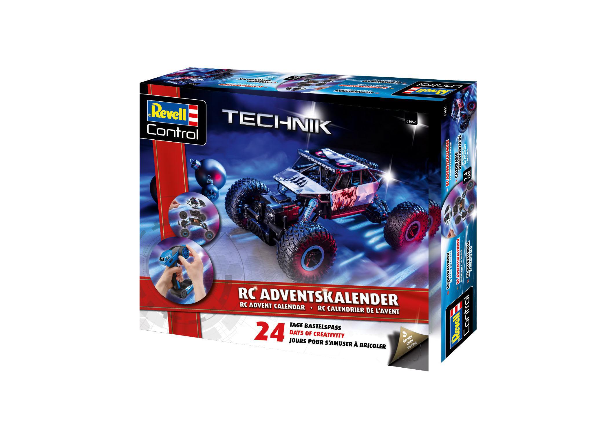 Eine Modellauto-Box mit einem Bild eines rot-schwarzen RC-Autos.