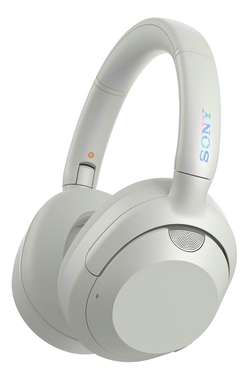 Weiße Over-Ear-Kopfhörer mit Sony-Logo. Ohrmuscheln und Kopfband sichtbar.