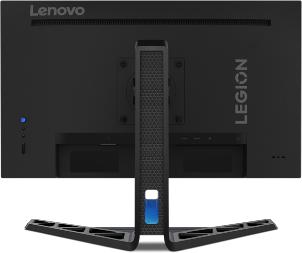 Fekete Lenovo Legion gaming monitor hátulja Legion logóval.