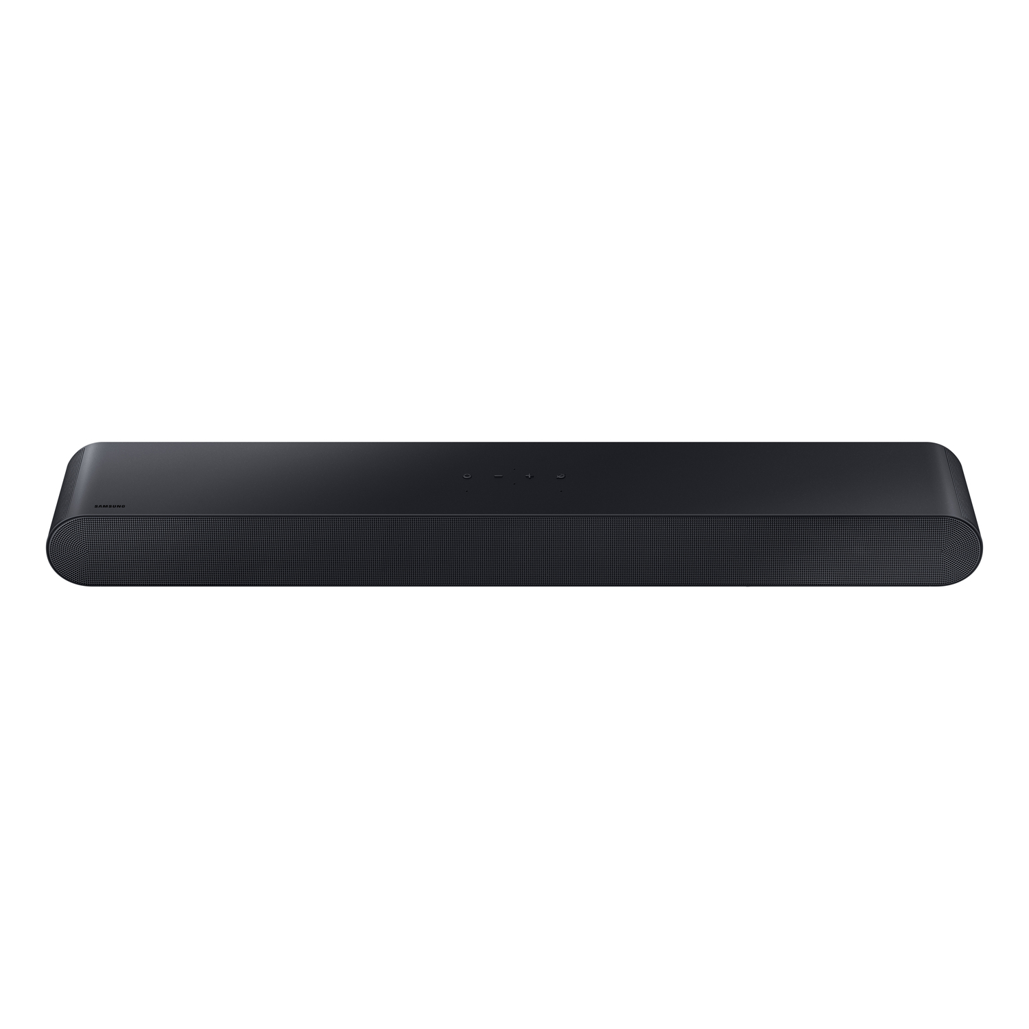 A black Samsung soundbar.