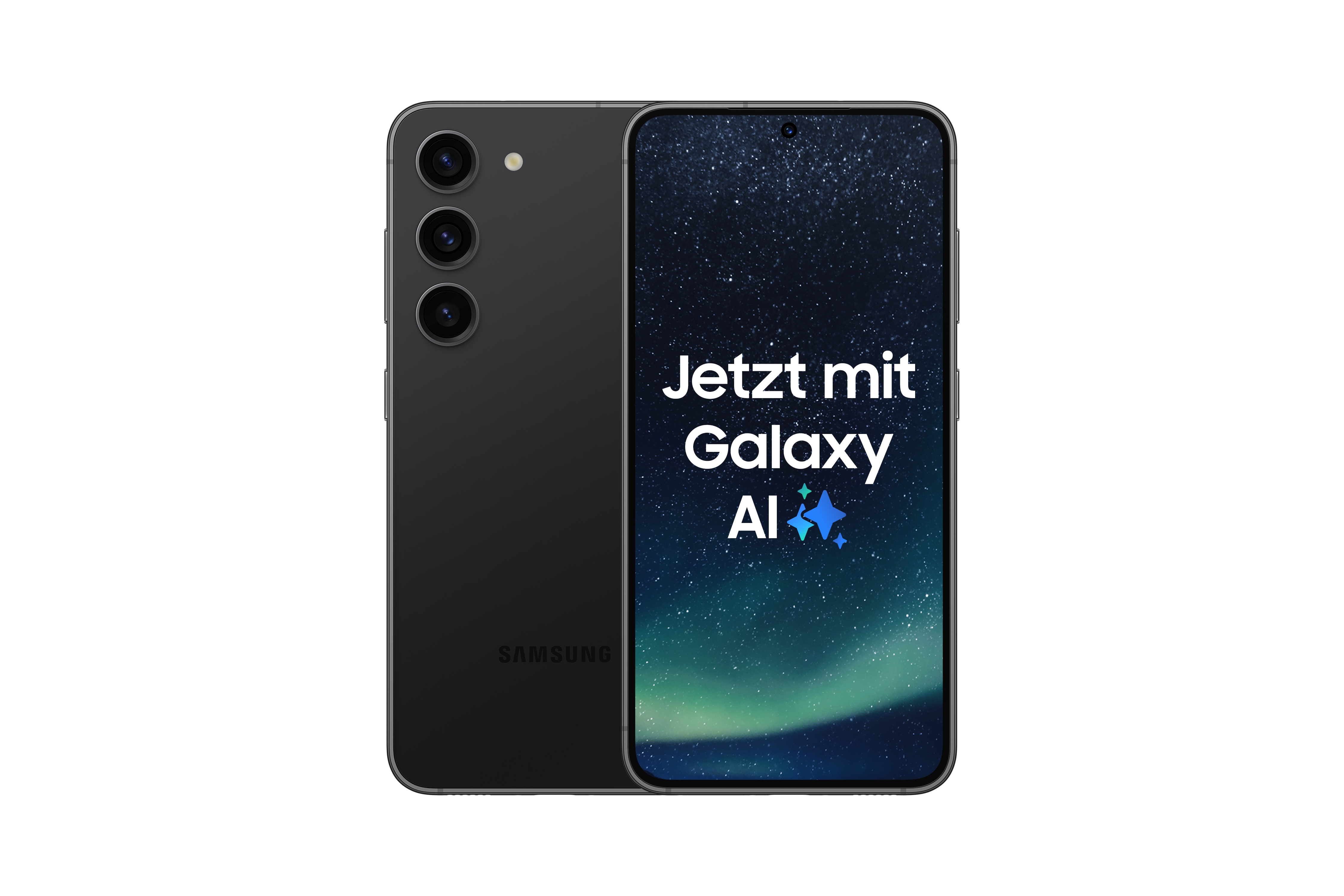 Schwarzes Samsung Galaxy Telefon.