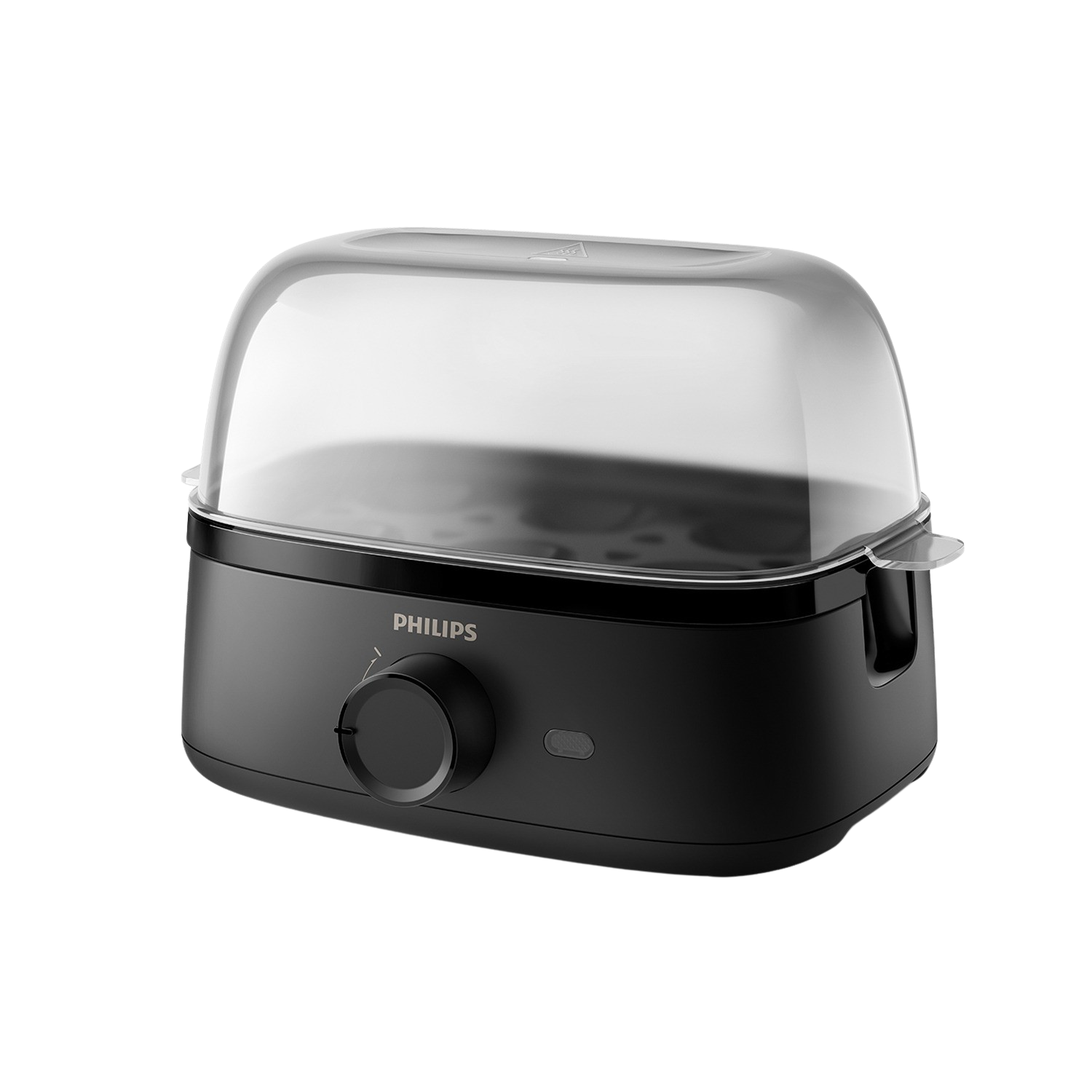 Zwarte Philips Avent sterilisator met een transparante deksel en een knop.