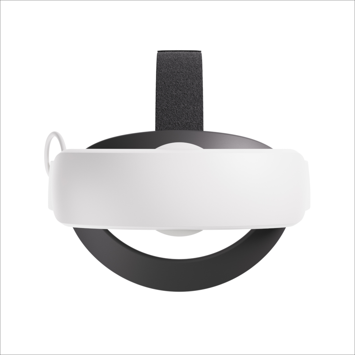 A white and black VR headset viewed from above.