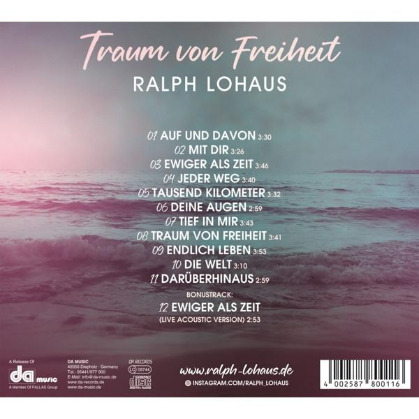 CD-Rückseite mit Trackliste, Titel „Traum von Freiheit“ und Interpret „Ralph Lohaus“.