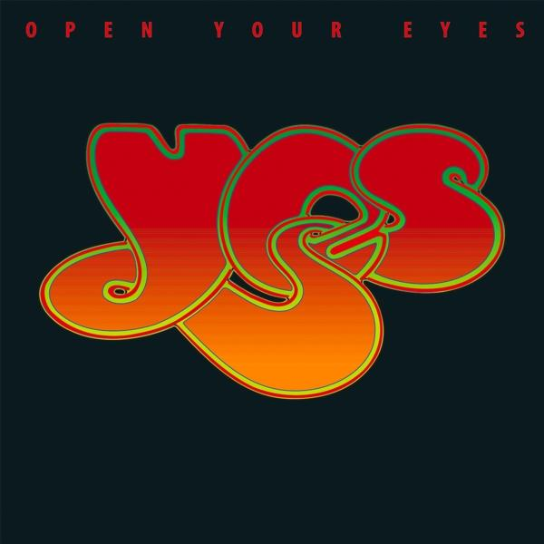 Albumcover: Rot-oranges 'YES'-Logo mit grünem Umriss auf schwarzem Hintergrund.