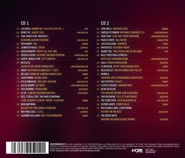 Rückseite einer CD mit Titellisten. Enthält einen Barcode und das MORE-Label und -Logo.