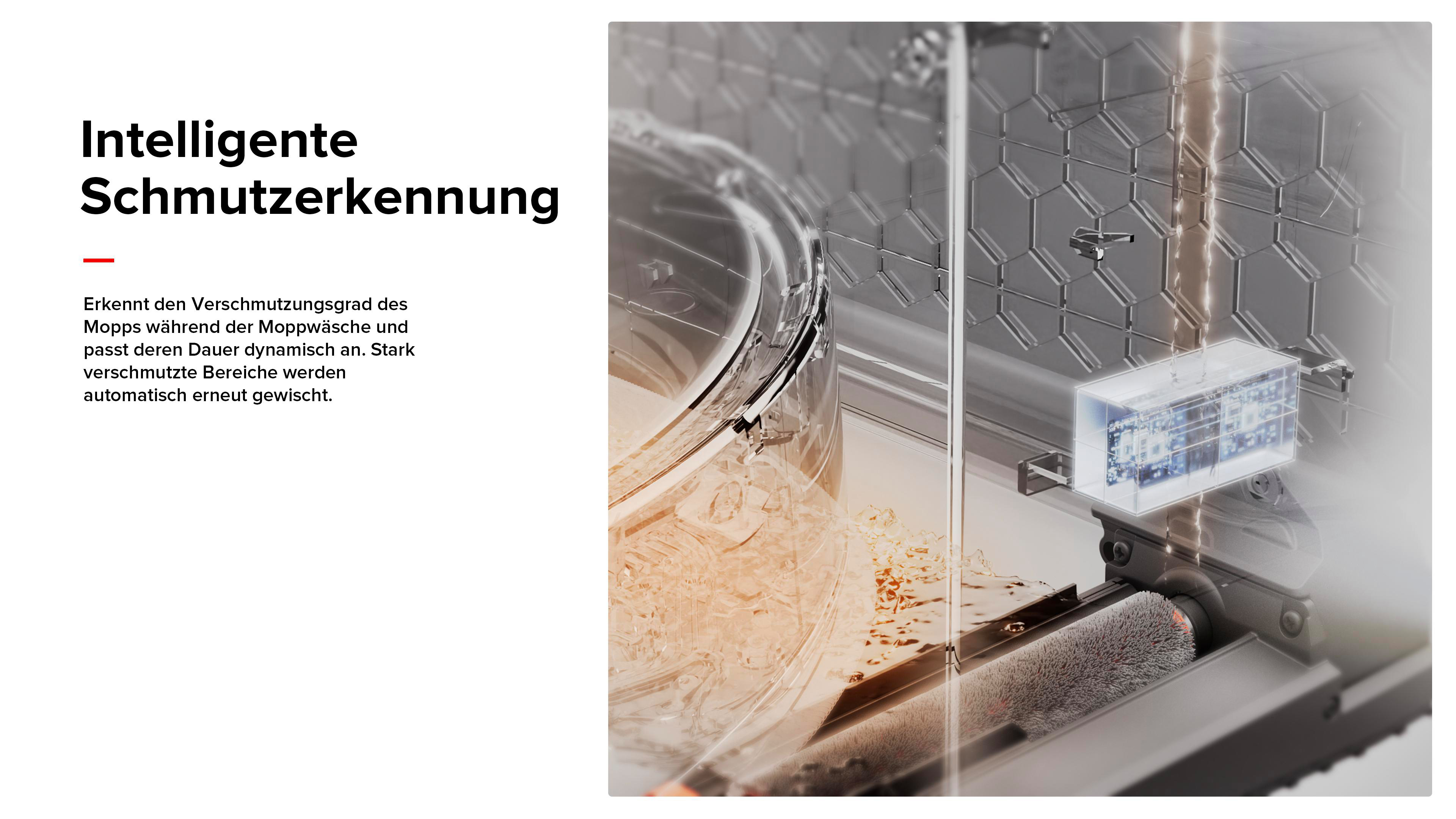 Ein Maschineninneres mit Glasbehälter und beweglichem Teil, mit deutschem Text oben.