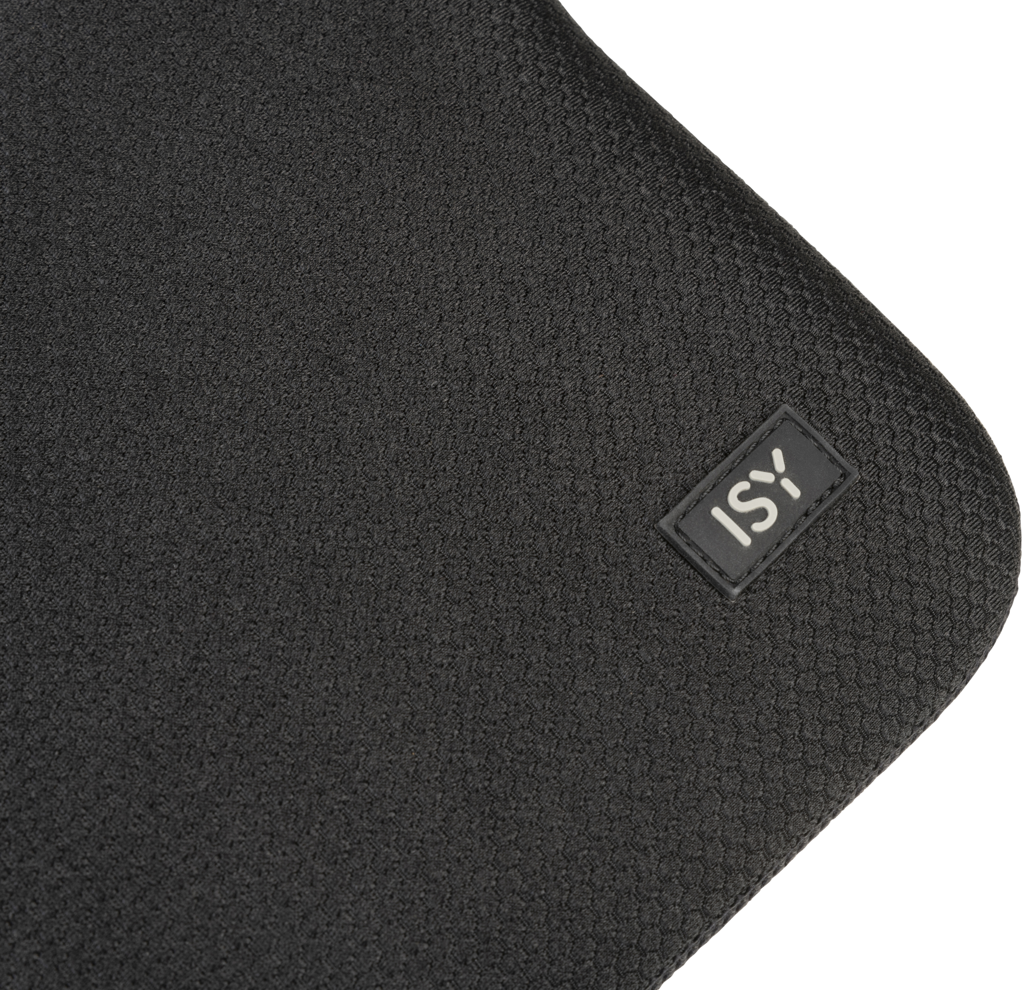Schwarzes ISY-Mauspad mit dem ISY-Logo in der rechten unteren Ecke.