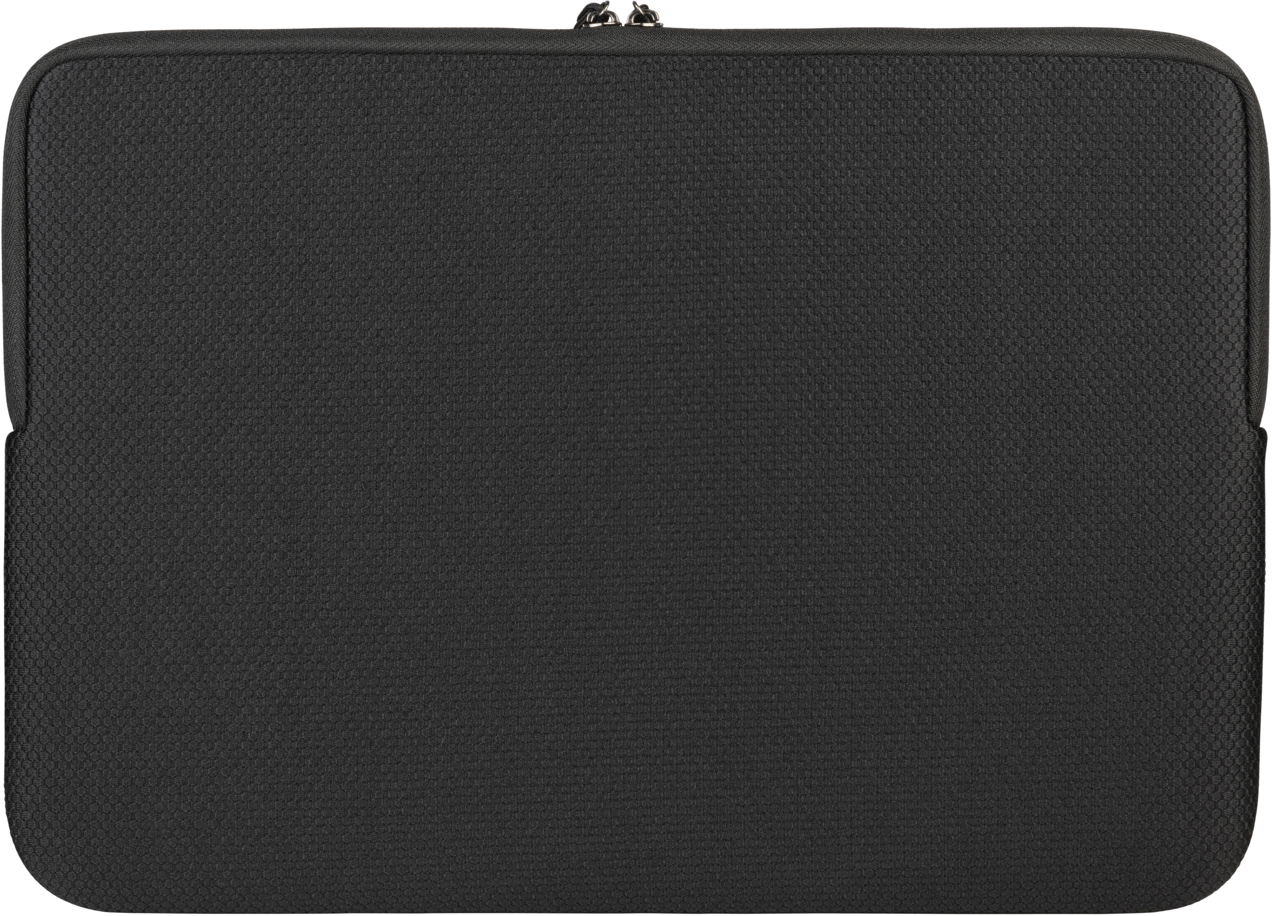 Schwarze Laptop-Hülle mit strukturierter Oberfläche und Reißverschluss oben.