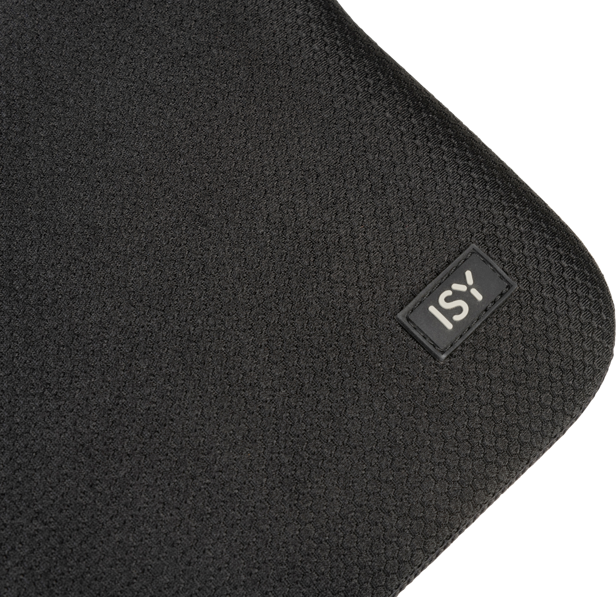 Schwarze Automatte mit 'ISY'-Logo in der Ecke. Die Matte hat eine strukturierte Oberfläche.