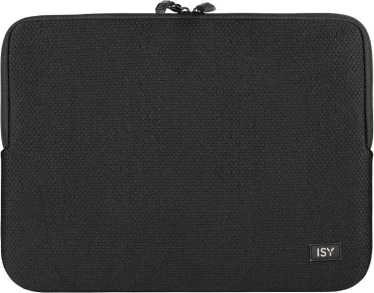 Schwarze Laptoptasche mit ISY-Logo in der unteren rechten Ecke.