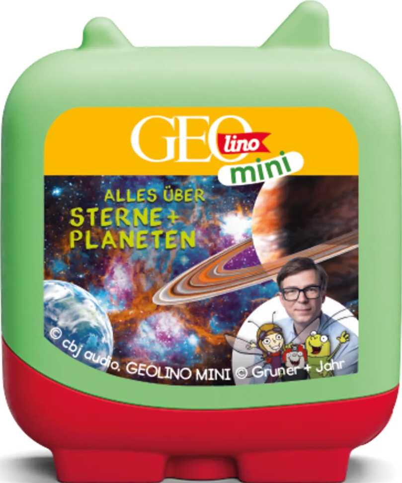 Ein grünes und rotes Kinderbuchcover mit einem Cartoon-Planeten und einem Mann. Der Titel des Buches ist in Gelb geschrieben.