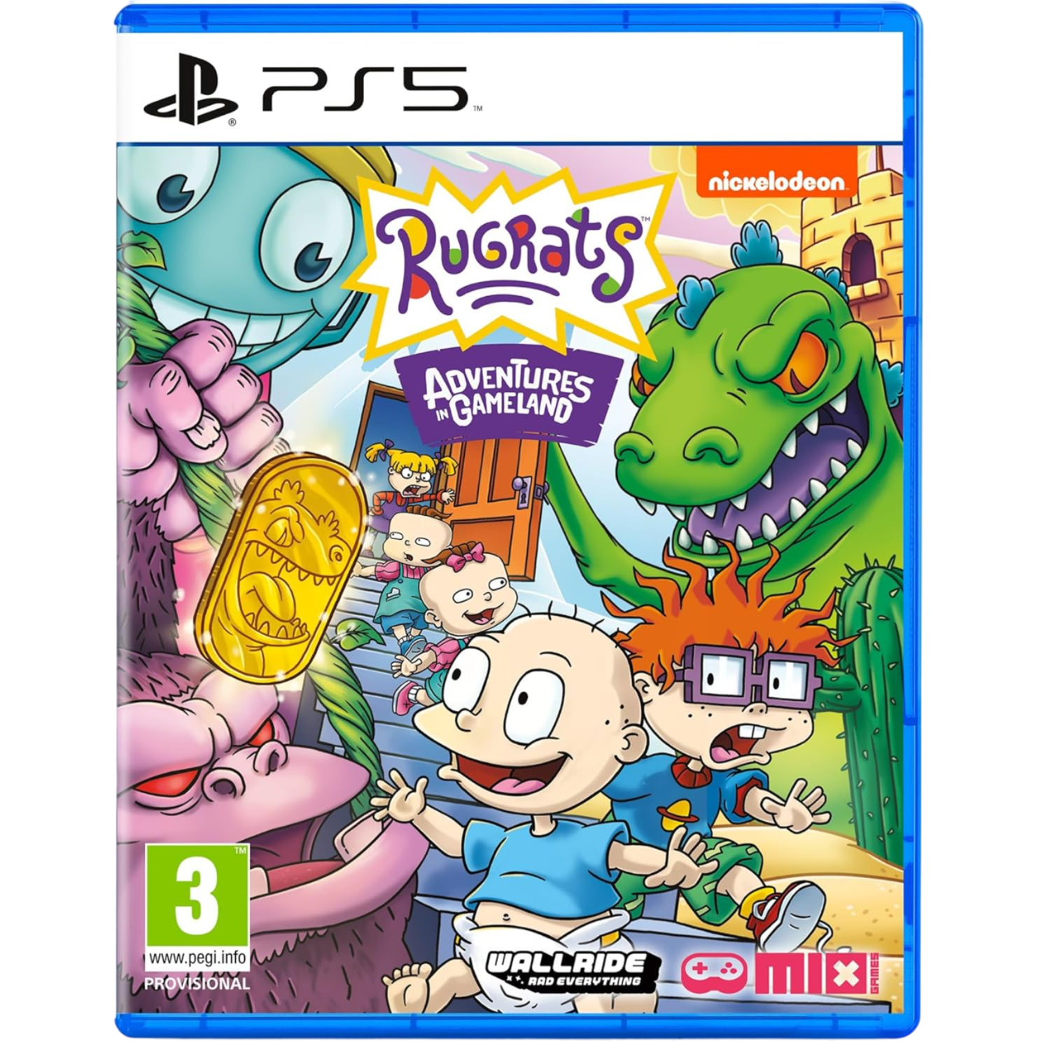 De gamecover van Rugrats: Adventures in Gameland voor PS5. Bevat tekenfilmfiguren en een levendig, kleurrijk ontwerp.