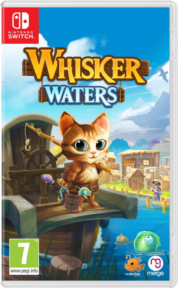 Whiskers Waters Nintendo Switch game cover. Kat aan het vissen.