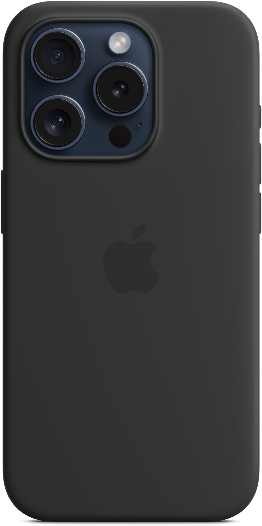 Fekete iPhone tok az Apple logóval. A telefon hátulnézete.