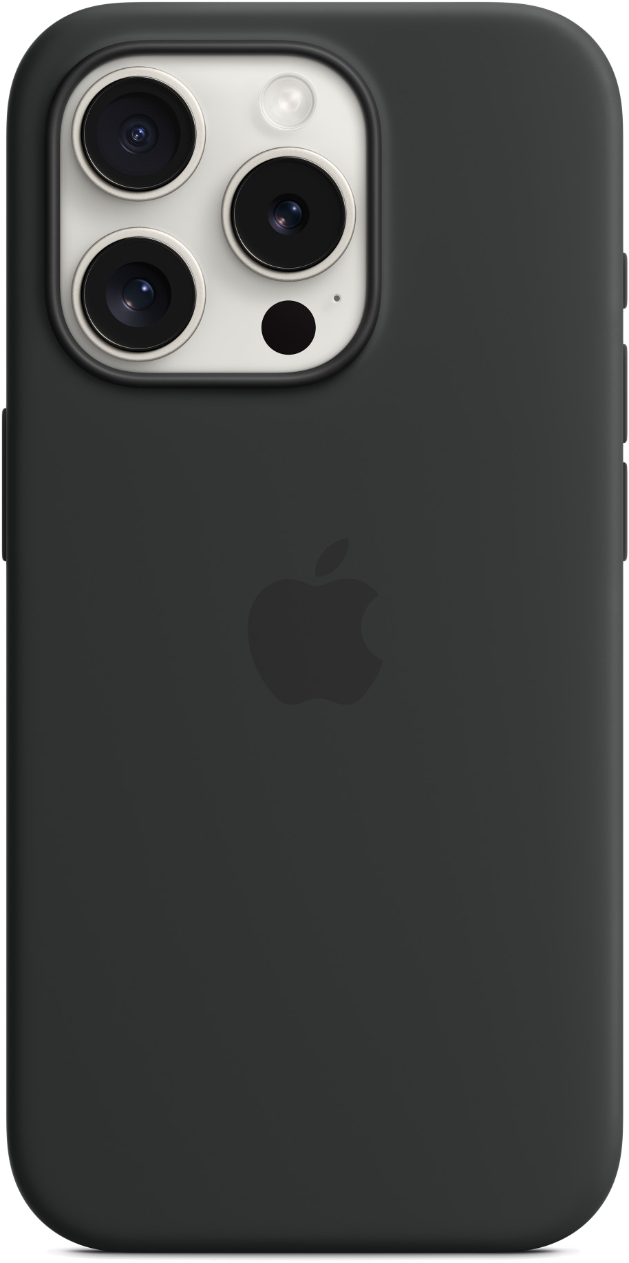 Fekete iPhone tok, hátulról az Apple logót és a kamera lencséit mutatja.