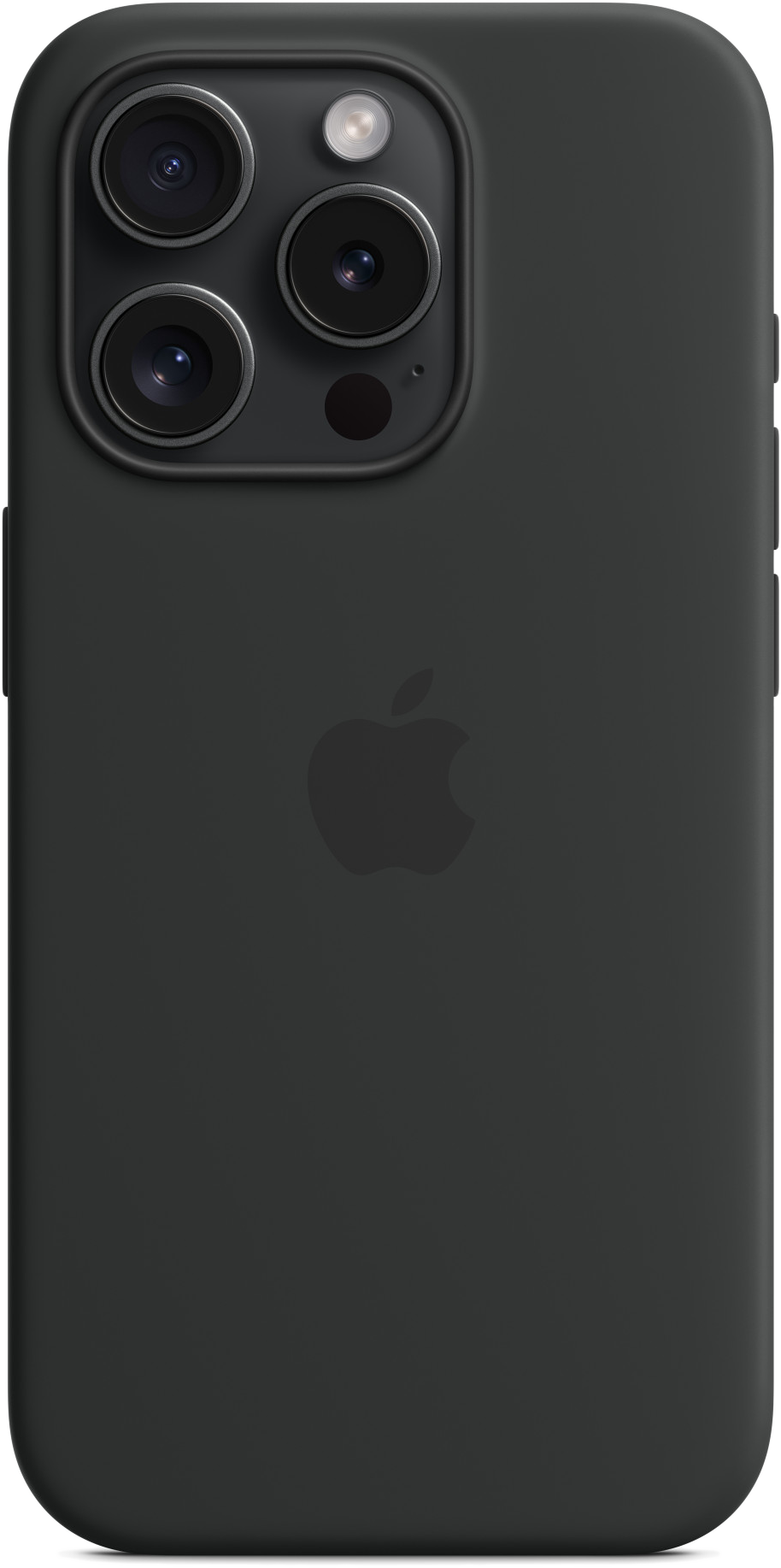 Fekete iPhone tok az Apple logóval. A kamerák lencséi láthatók a hátoldalon.