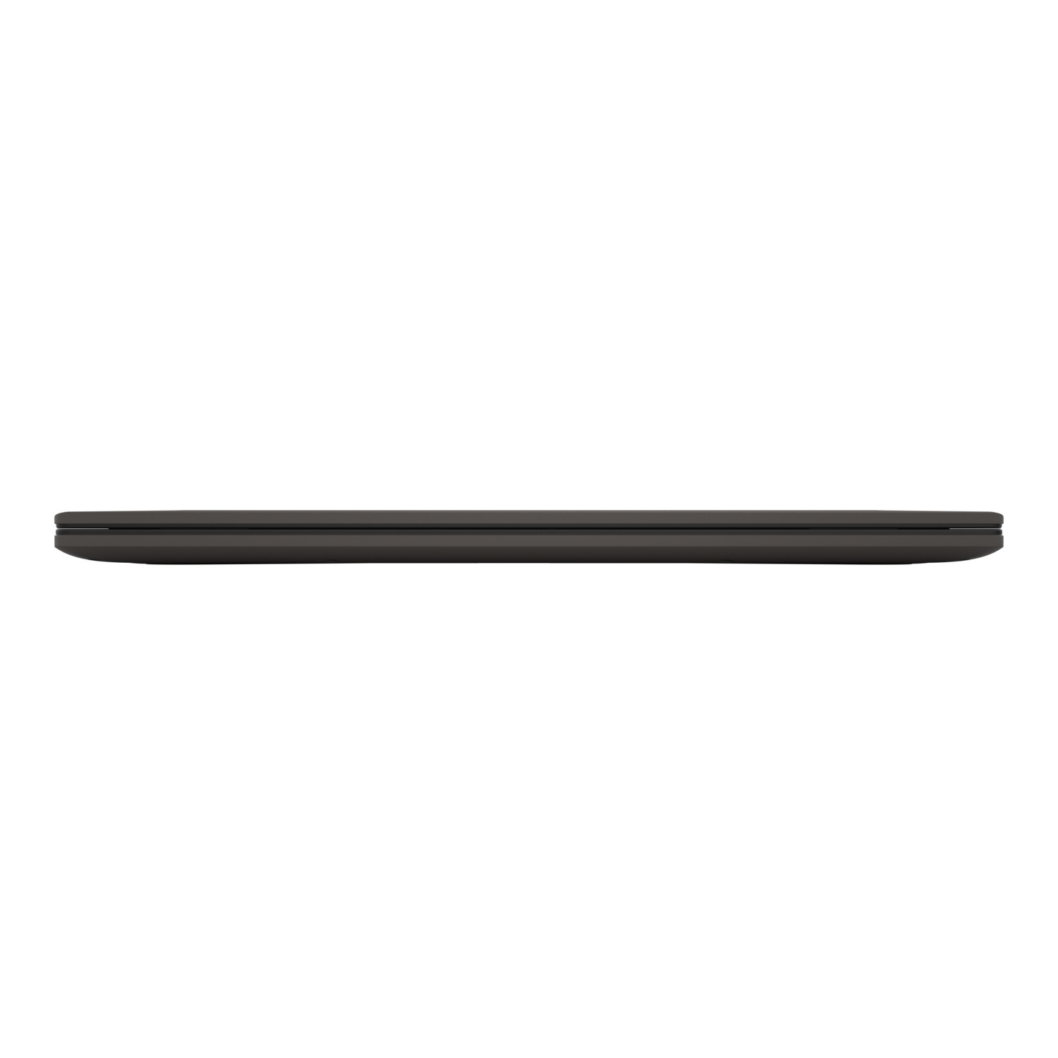 Vue latérale d'un ordinateur portable sombre fermé, montrant son profil fin et sa surface lisse.