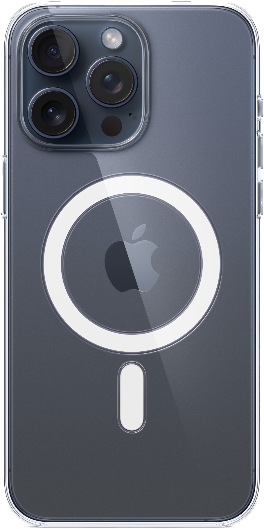 Átlátszó telefontok fekete iPhone-nal. Az Apple logója látható.