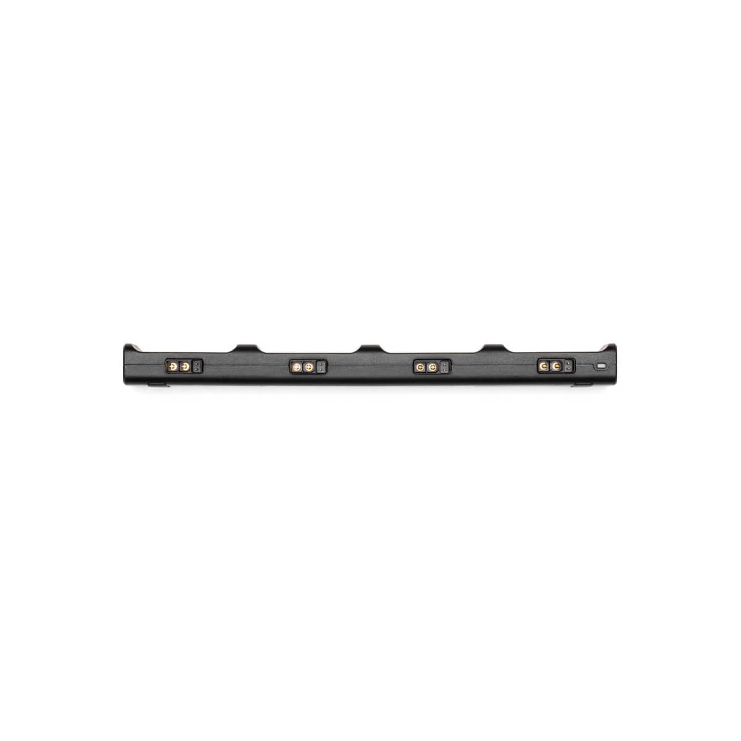 Black charging station with multiple charging ports. Top view. White background.