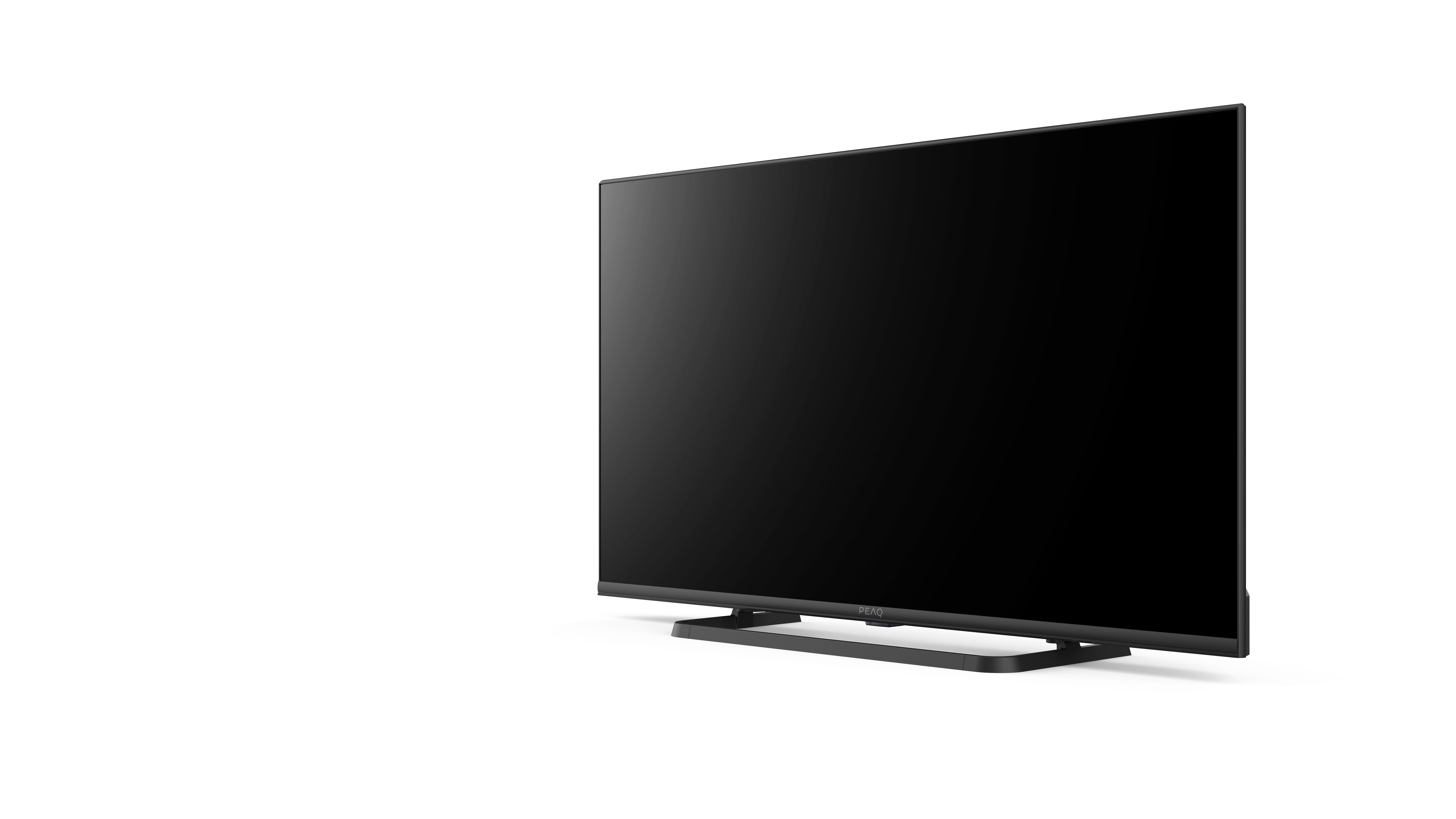 Schwarzer Vizio-Fernseher auf weißem Hintergrund, leicht nach rechts geneigt.
