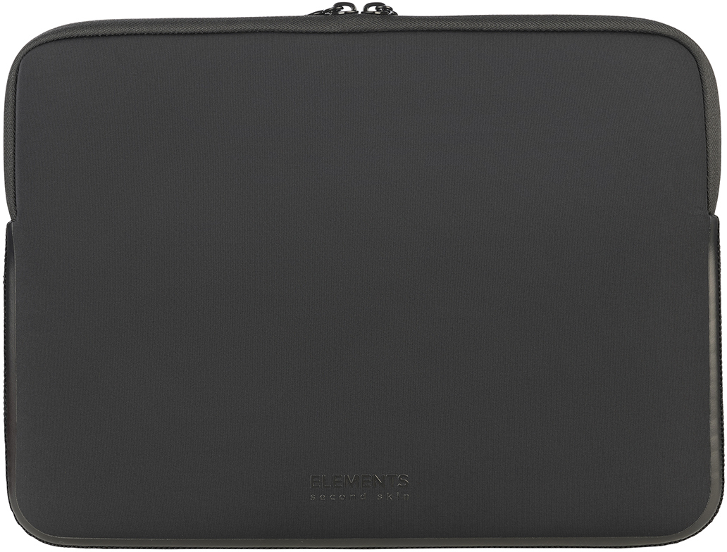 Eine dunkelgraue Laptoptasche. Das Wort 'ELEMENTS' ist unten mittig auf der Hülle aufgedruckt.