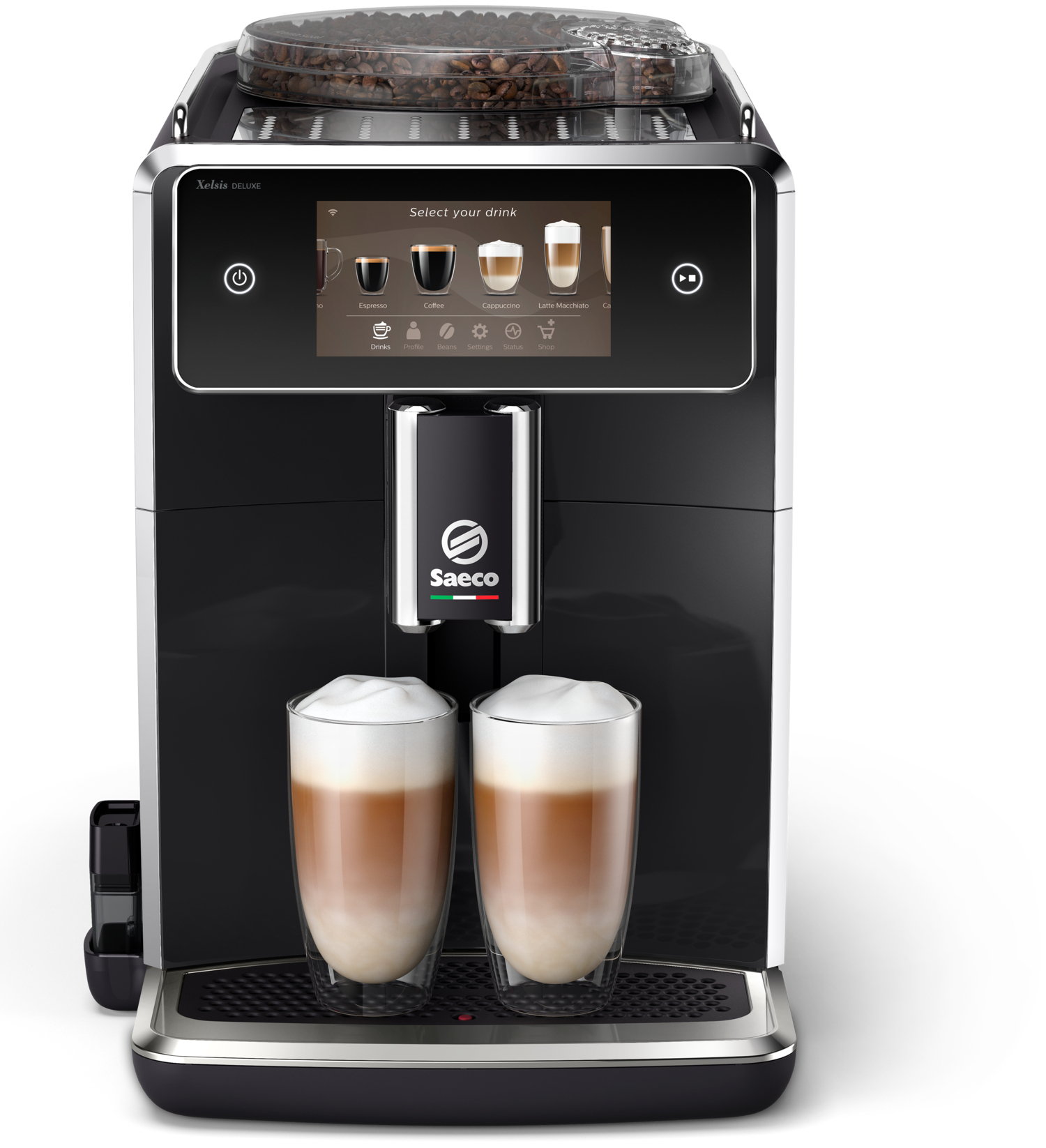 SAECO SM8780/00 Xelsis Deluxe Kaffeevollautomat (Klavierlack-Schwarz, Keramik, 15 bar, externer Milchbehälter)