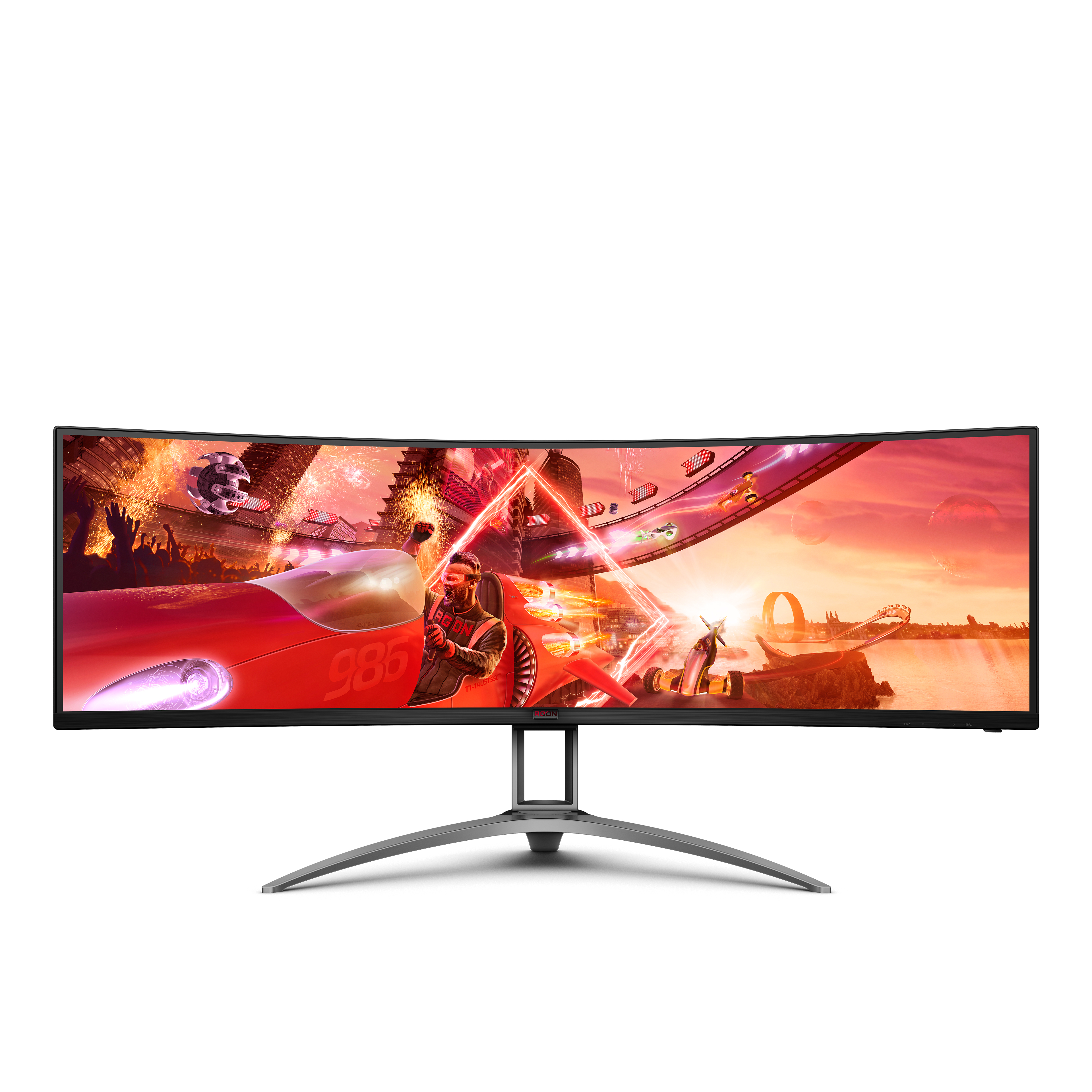 AOC Gaming Monitor AG493UCX2 Curved, 49 Zoll, DQHD, 4ms, 550cd, HDR10, 165Hz, 32:9, D-HDR 400, Schwarz 49 Zoll Gaming Monitor, QHD, 4 ms Reaktionszeit, 550 cd/m², 165 Hz, Schwarz/Rot