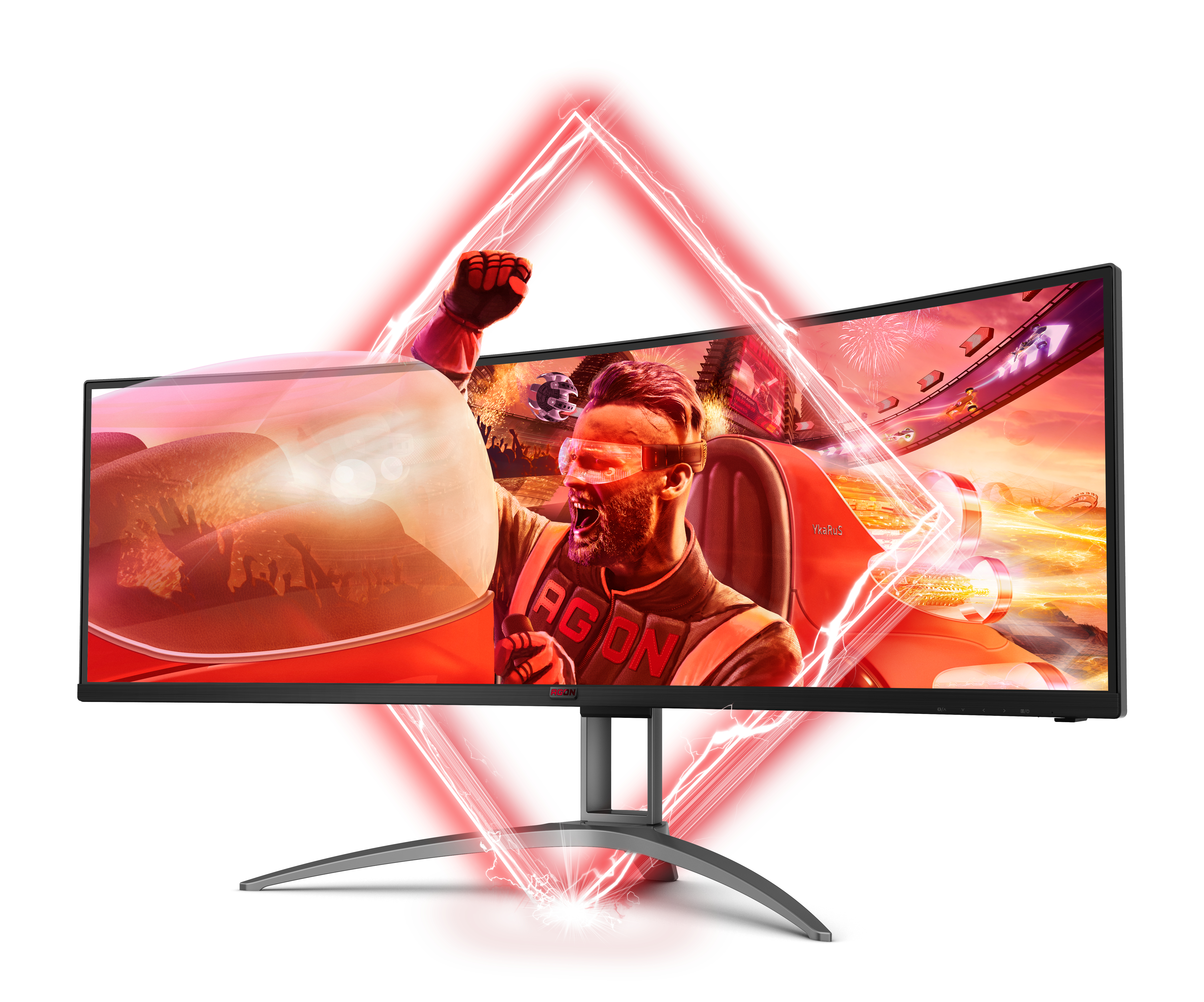 AOC Gaming Monitor AG493UCX2 Curved, 49 Zoll, DQHD, 4ms, 550cd, HDR10, 165Hz, 32:9, D-HDR 400, Schwarz 49 Zoll Gaming Monitor, QHD, 4 ms Reaktionszeit, 550 cd/m², 165 Hz, Schwarz/Rot