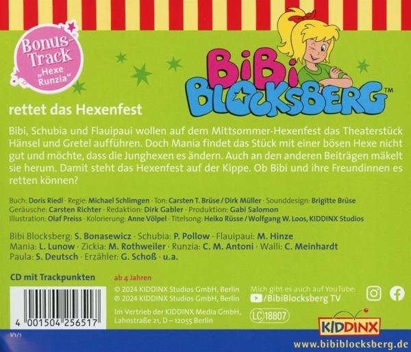 Buchcover von Bibi Blocksberg, einer Zeichentrickfigur. Das Cover enthält Text und Illustrationen der Figur.