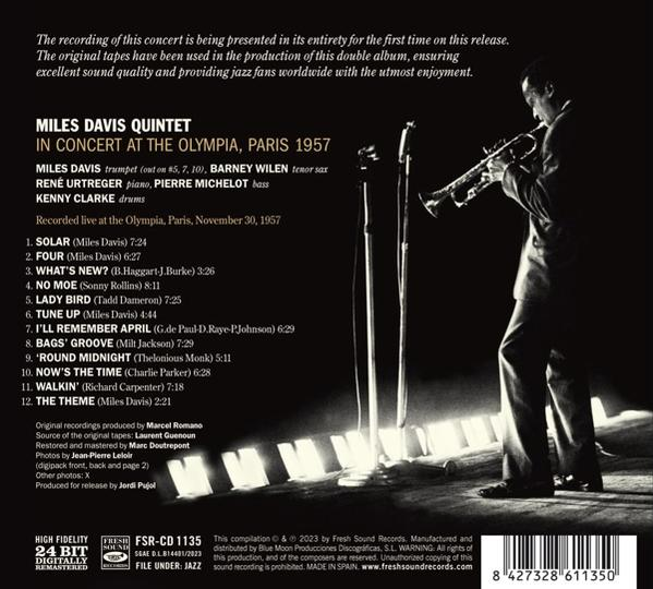 Rückseite eines Jazz-Albumcovers mit Text und einem Foto eines Trompete spielenden Mannes.