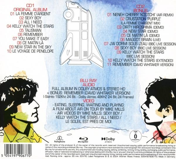 Rückseite einer CD-Hülle mit Titellisten, Künstlerbildern und einer Raumschiffzeichnung.