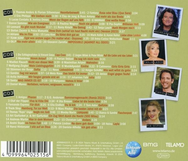 CD-Cover mit Text und Fotos von Musikern. Ein Schlager Alle-Logo ist ebenfalls auf dem Cover.