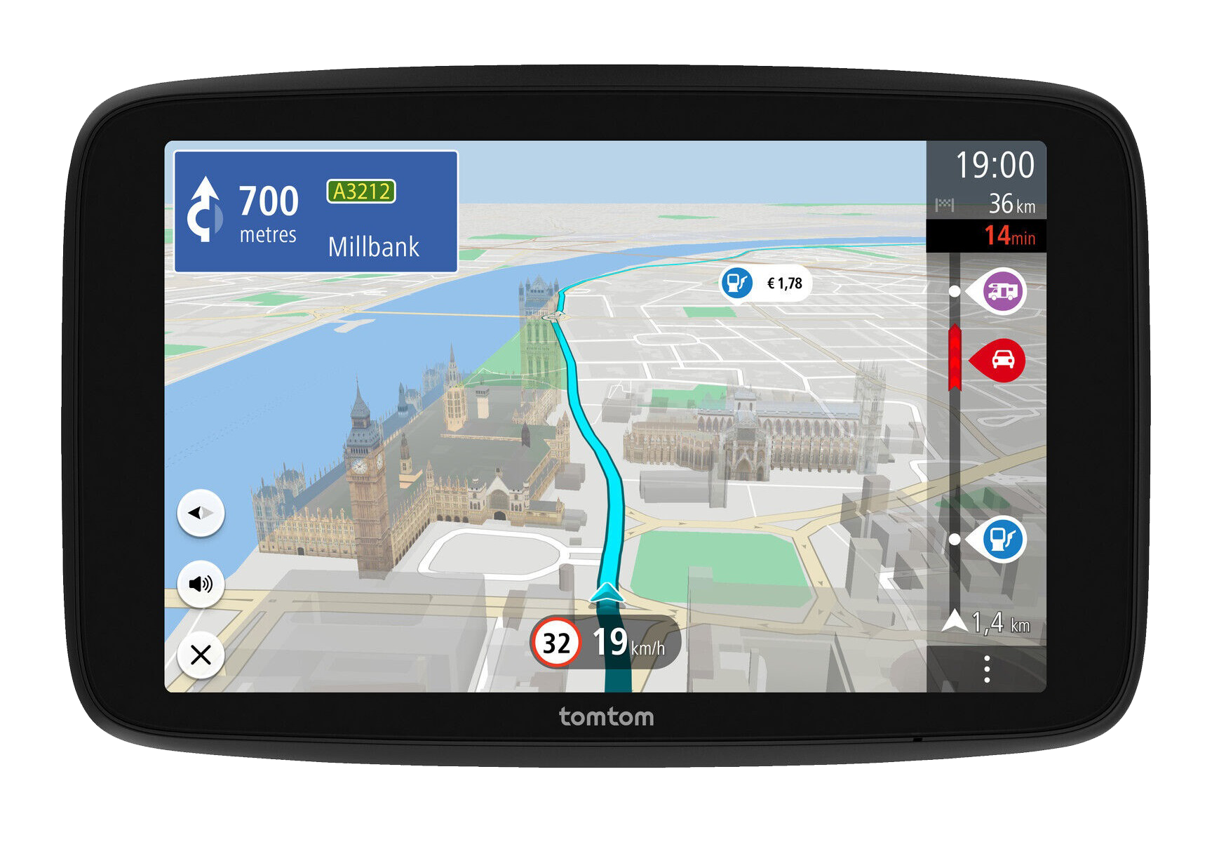 GPS-Navigationsgerät, das eine Karte mit Routenführung anzeigt.