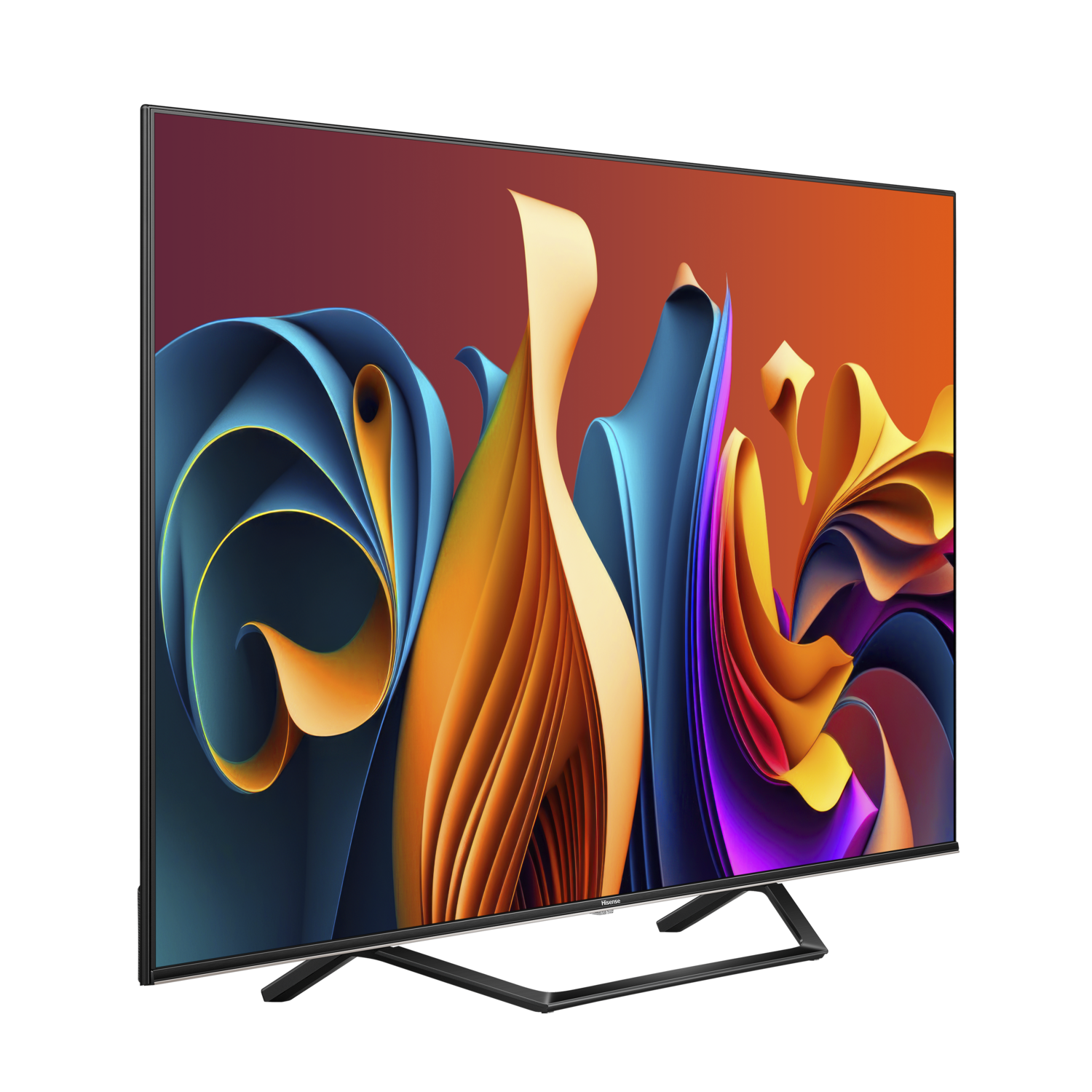 Een moderne tv, zijaanzicht, abstract kleurrijk ontwerp op het scherm.