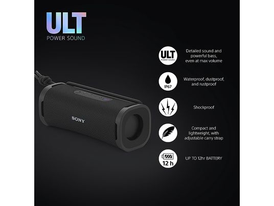 SONY ULT FIELD 1 Kabelloser, tragbarer Bluetooth-Lautsprecher, Schwarz, Wasserfest