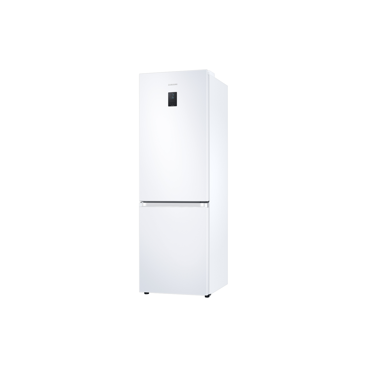 White Samsung refrigerator on a white background.