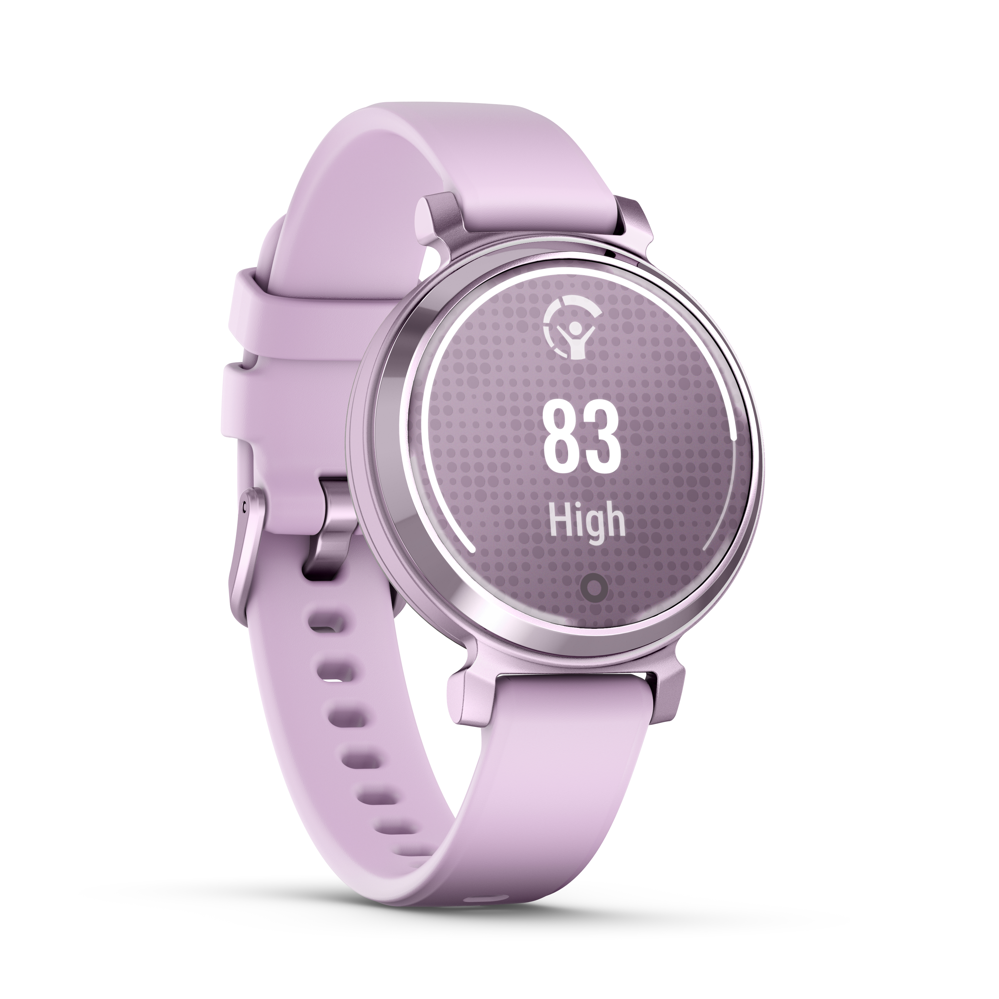 Eine rosa Smartwatch mit rundem Bildschirm.