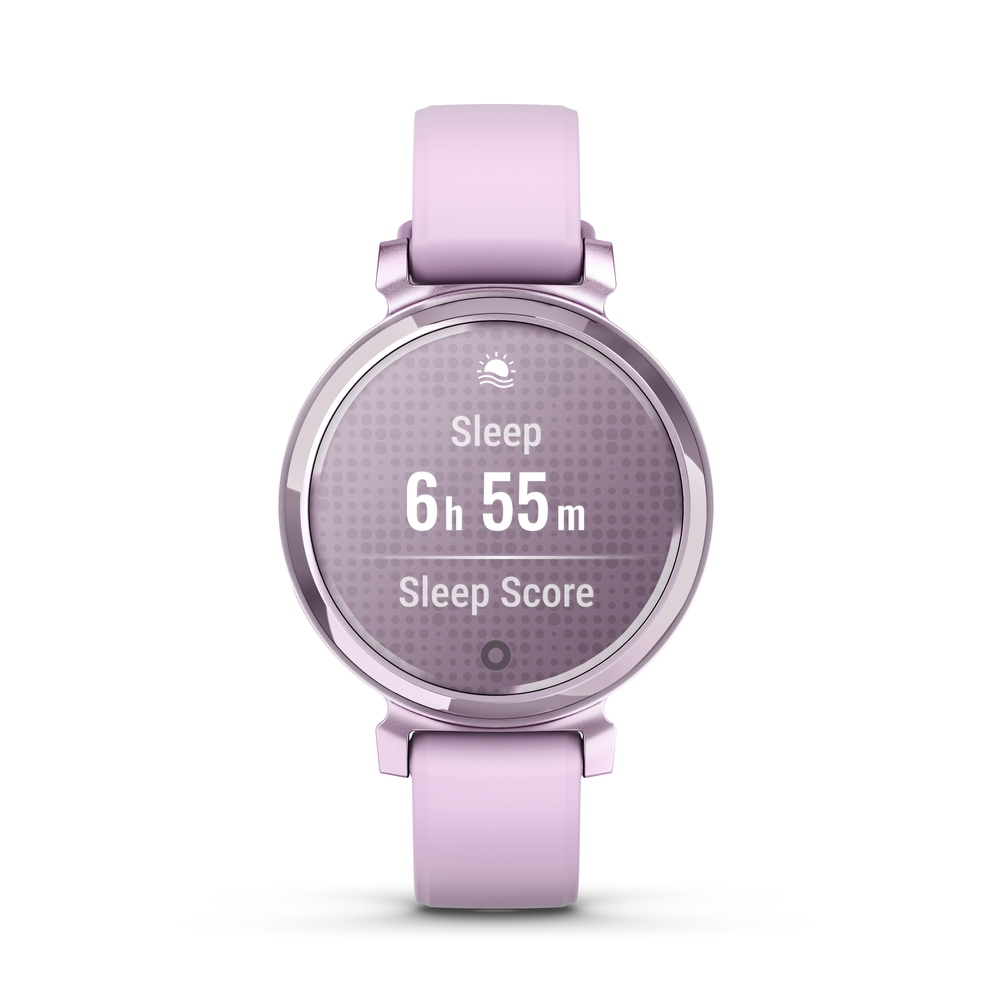 Rosafarbene Smartwatch mit Schlafdauer und Schlaf-Score.