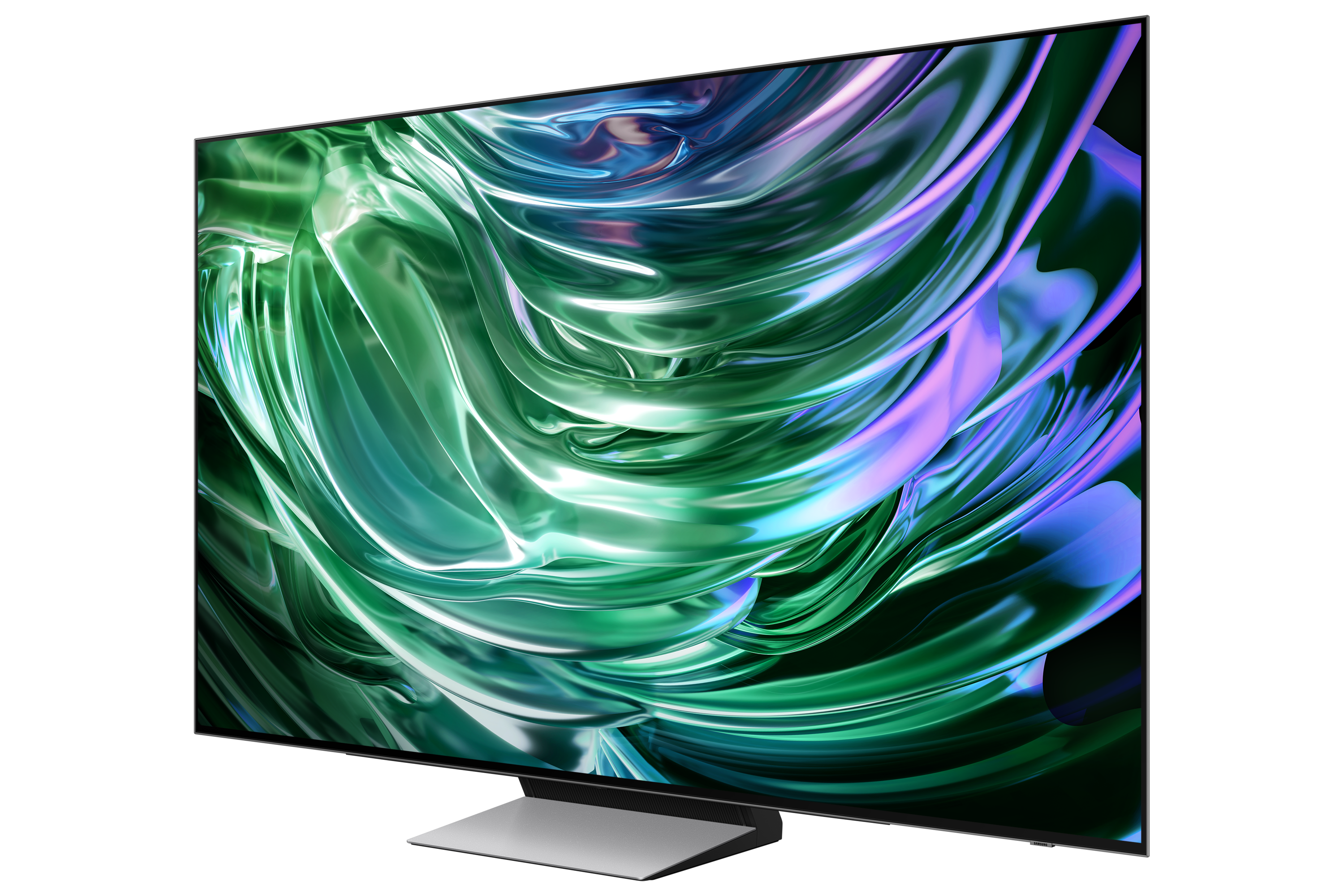 Großer Fernsehbildschirm mit farbenfrohem, abstraktem Design.
