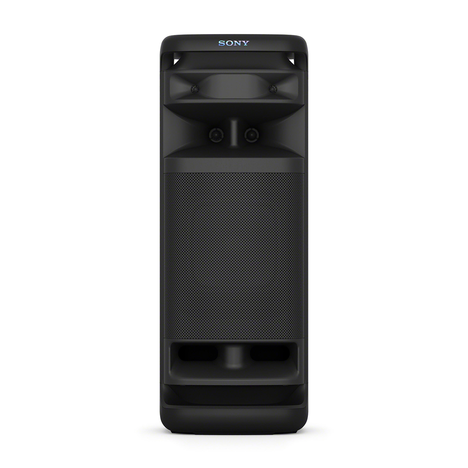 Altoparlante Sony nero, alto, rettangolare, con frontale in rete e logo Sony, su sfondo bianco.